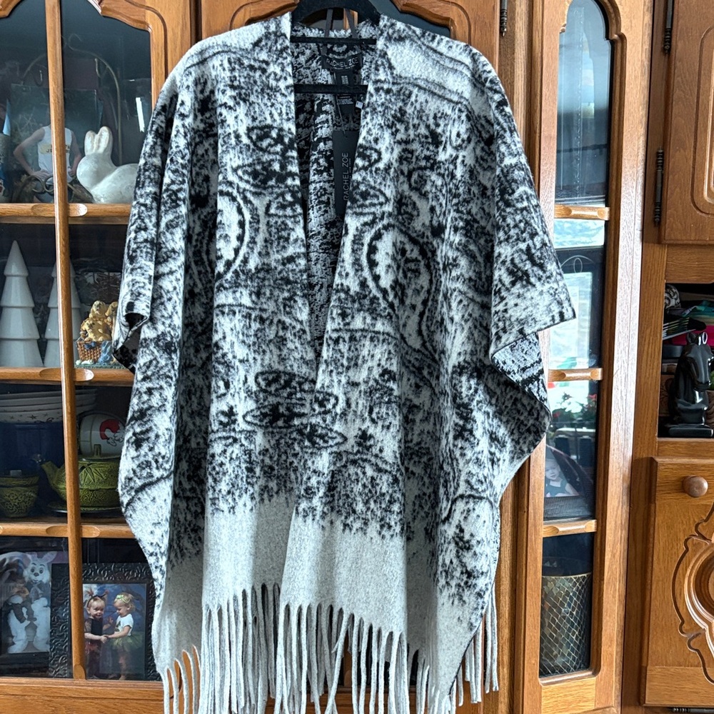 Rachel Zoe Black and White Textured Poncho